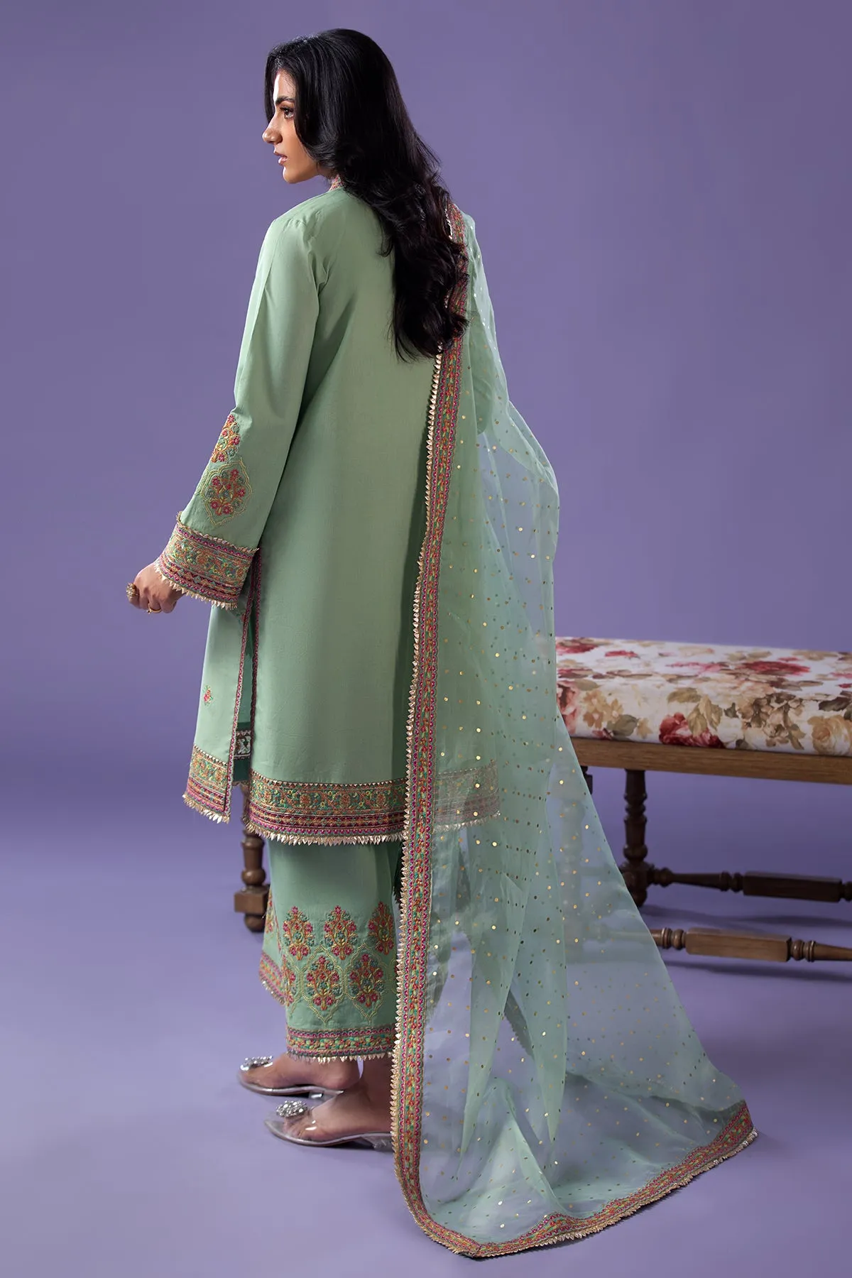 3-PC Embroidered Lawn Shirt with Organza Dupatta and Trouser CNP-4-045