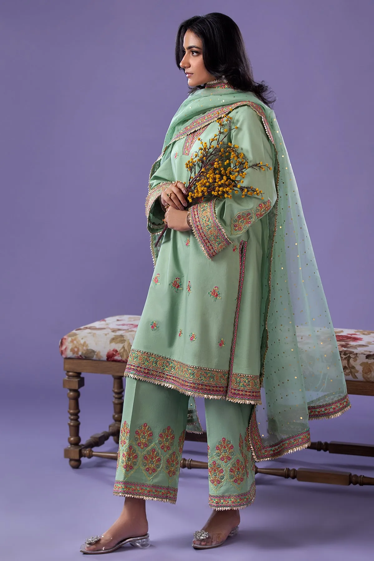 3-PC Embroidered Lawn Shirt with Organza Dupatta and Trouser CNP-4-045