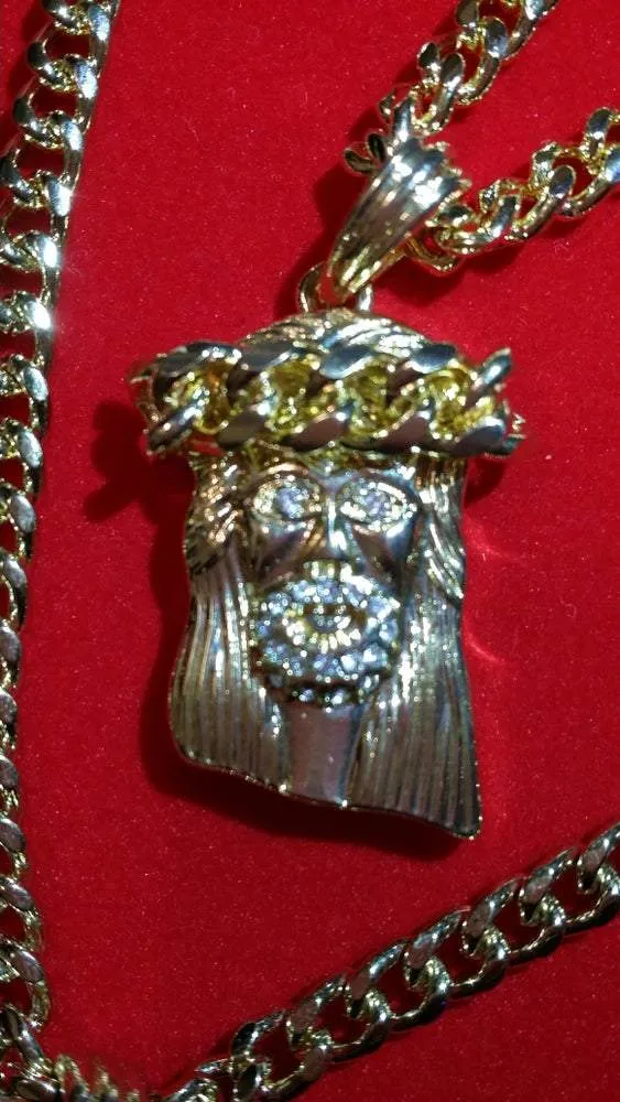 5.5mm Gold Link Chain with Angel / Jesus Piece Set