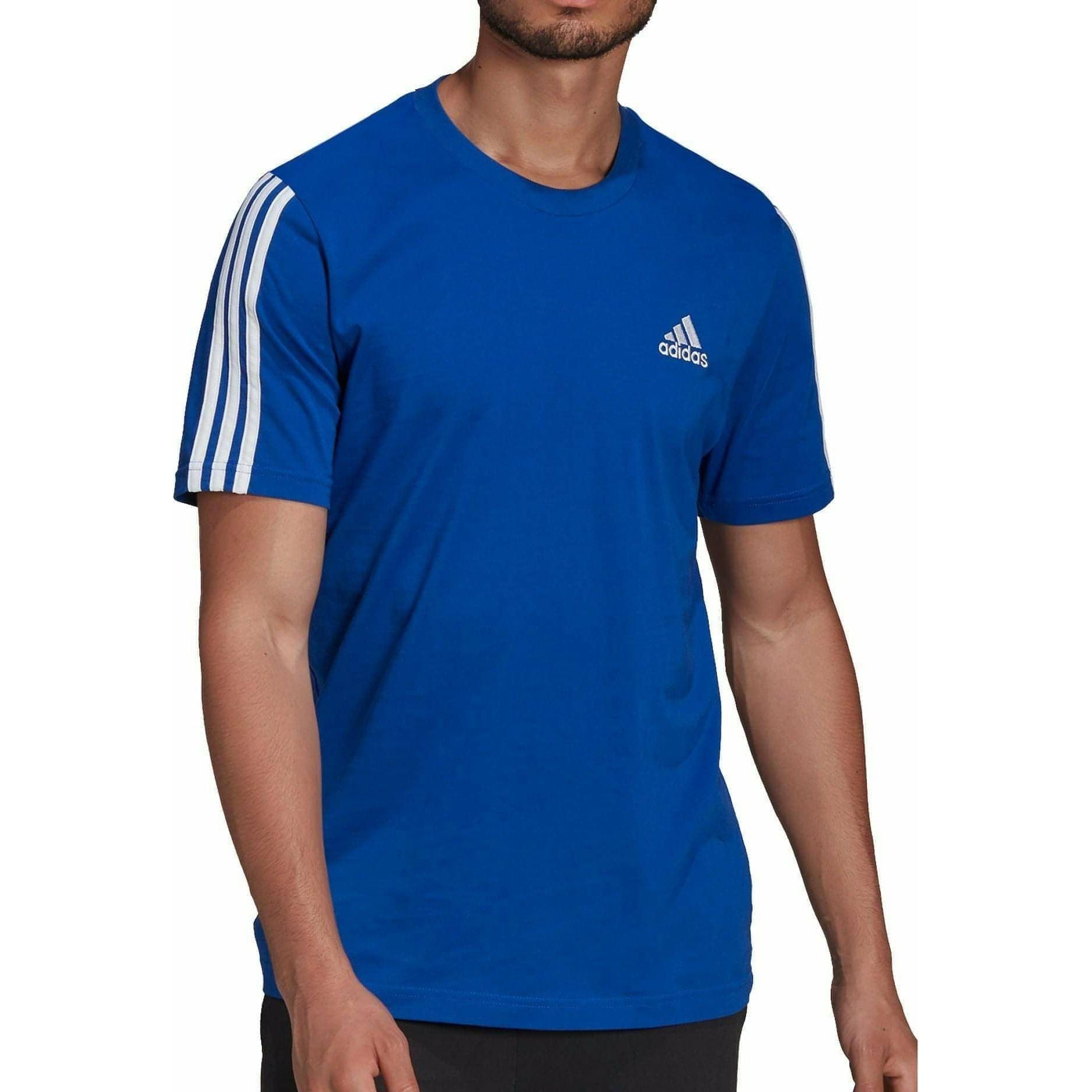 adidas AeroReady 3 Stripes Short Sleeve Mens Running Top - Blue