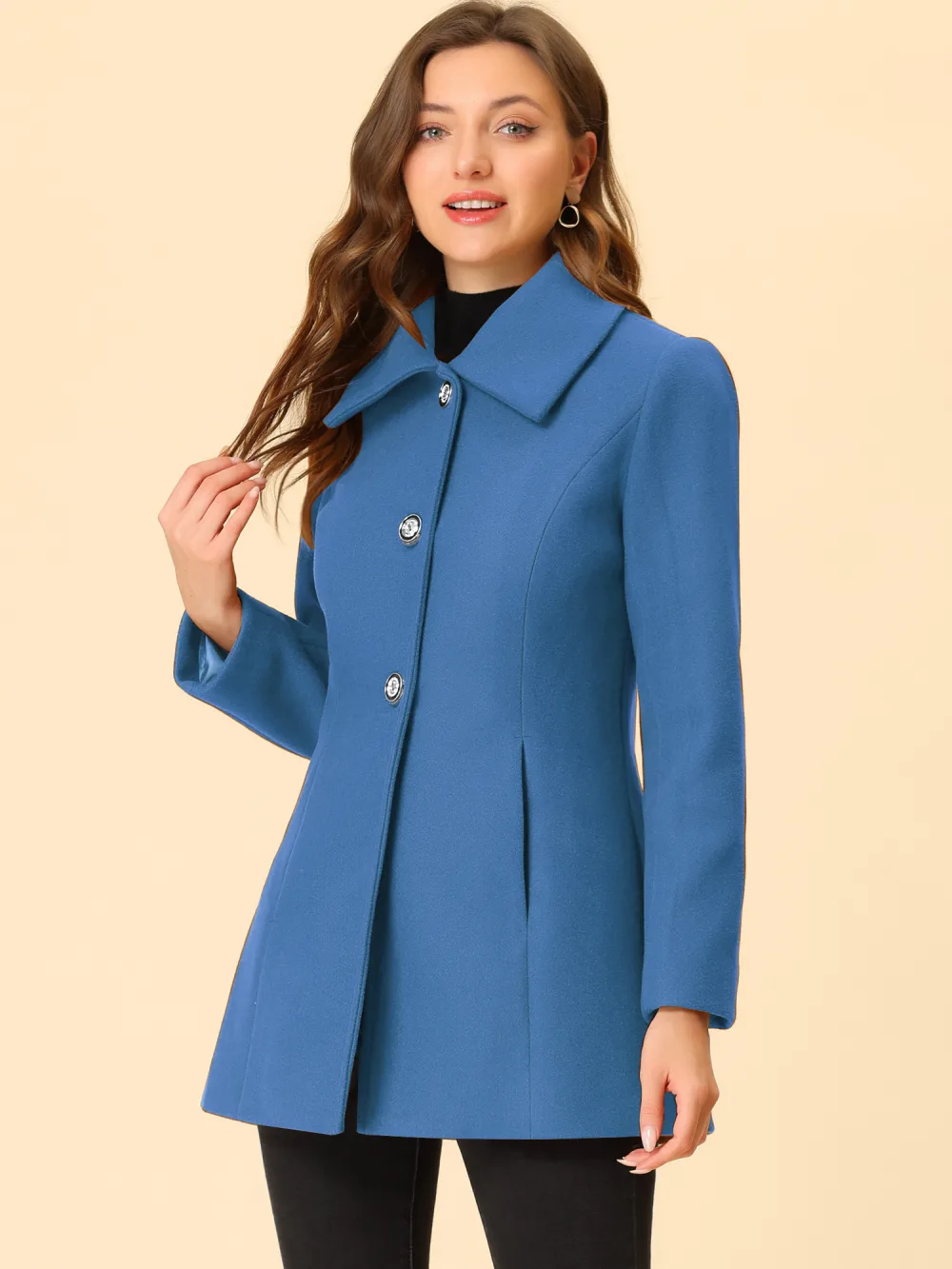 Allegra K- Single Breasted Turndown Collar Overcoat