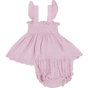 Angel Dear BALLET SOLID MUSLIN RUFFLE STRAP SMOCKED TOP AND DIAPER COVER, Pink