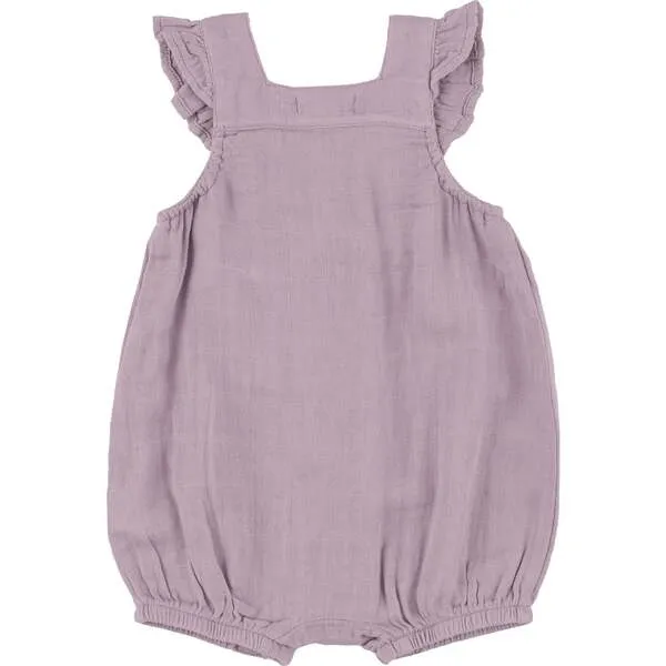 Angel Dear DUSTY LAVENDAR SOLID MUSLIN SMOCKED FRONT OVERALL SHORTIE, Purple