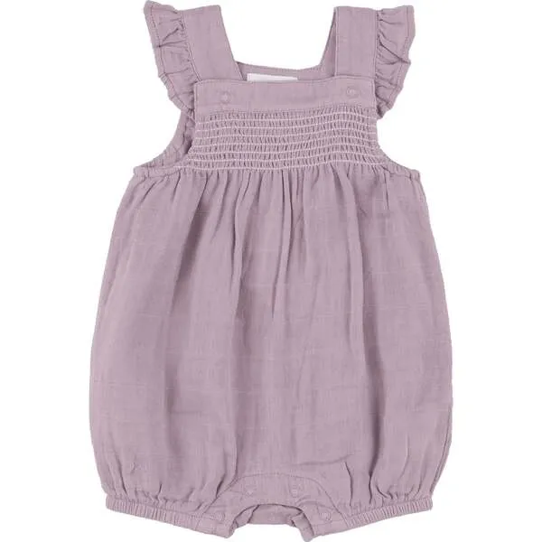 Angel Dear DUSTY LAVENDAR SOLID MUSLIN SMOCKED FRONT OVERALL SHORTIE, Purple