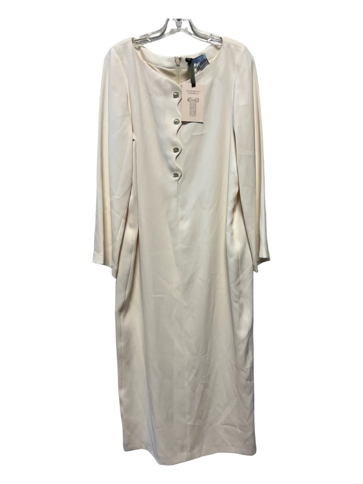 Antonio Melani Size 8 Cream Polyester Long Sleeve Scallop Detail Maxi Dress