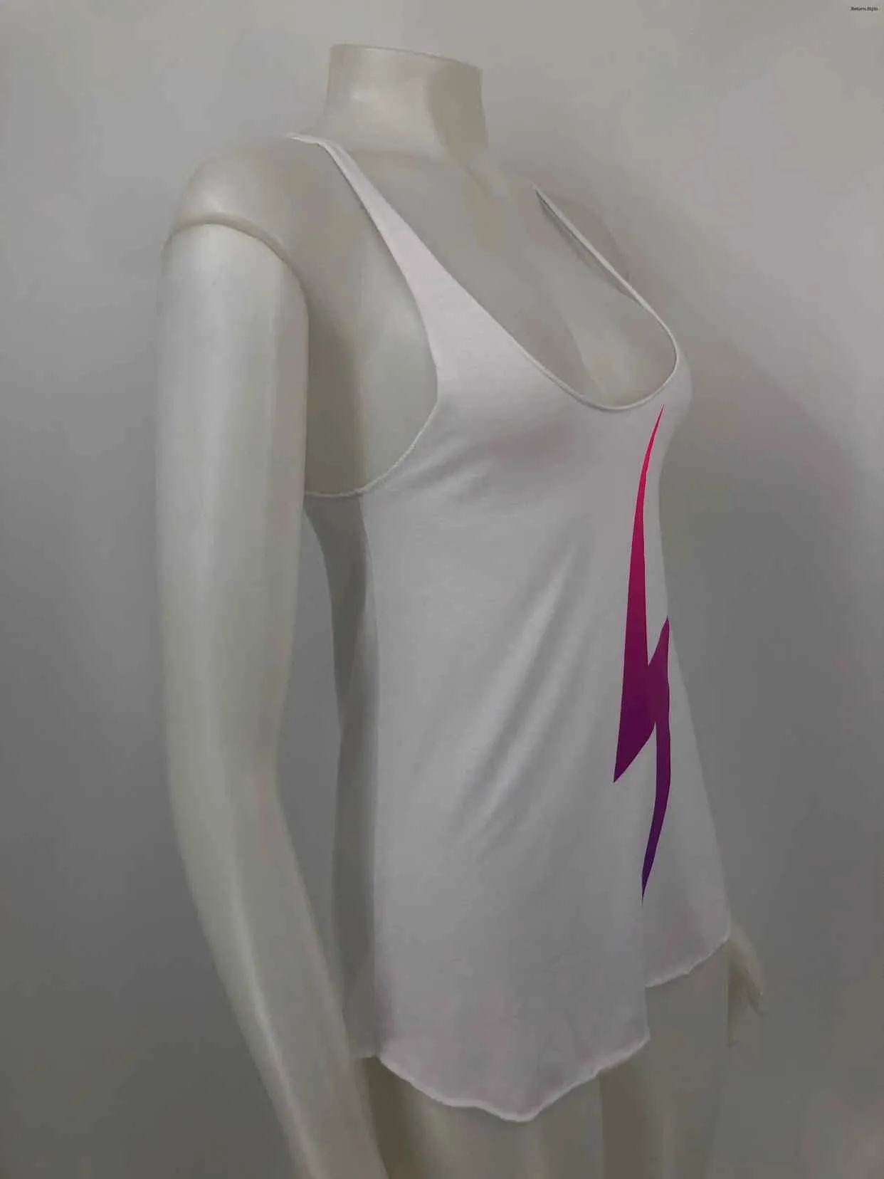 AVIATOR NATION White Pink Multi Lightning Bolt Tank Size SMALL (S) Top