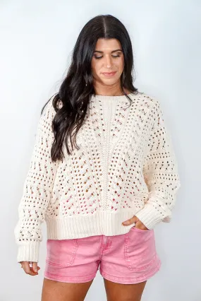 Beachy Trends Cream Crocheted Sweater