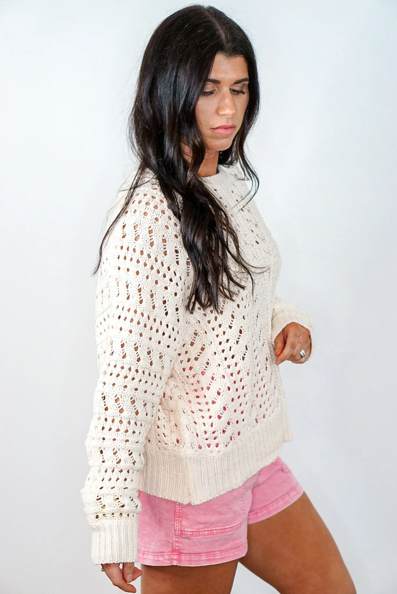 Beachy Trends Cream Crocheted Sweater