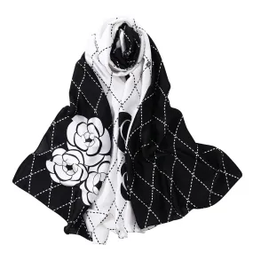 Black & White Floral Lightweight Scarf