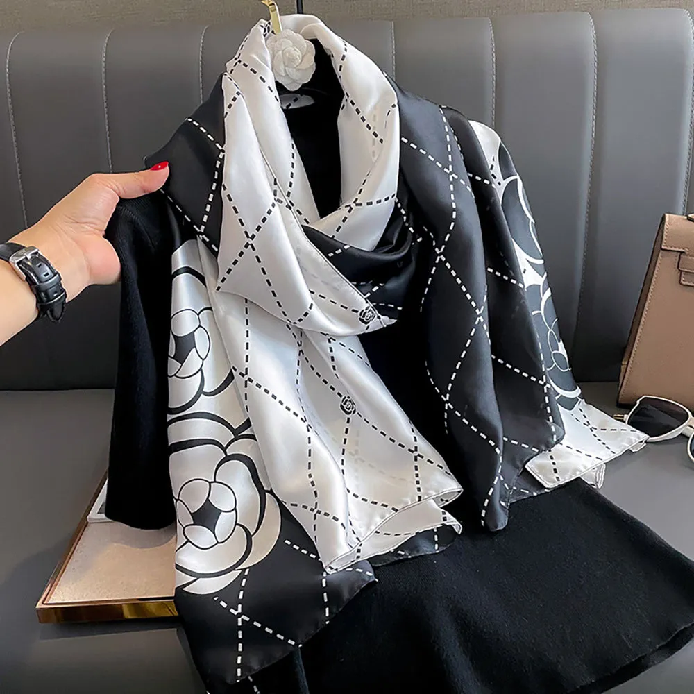 Black & White Floral Lightweight Scarf