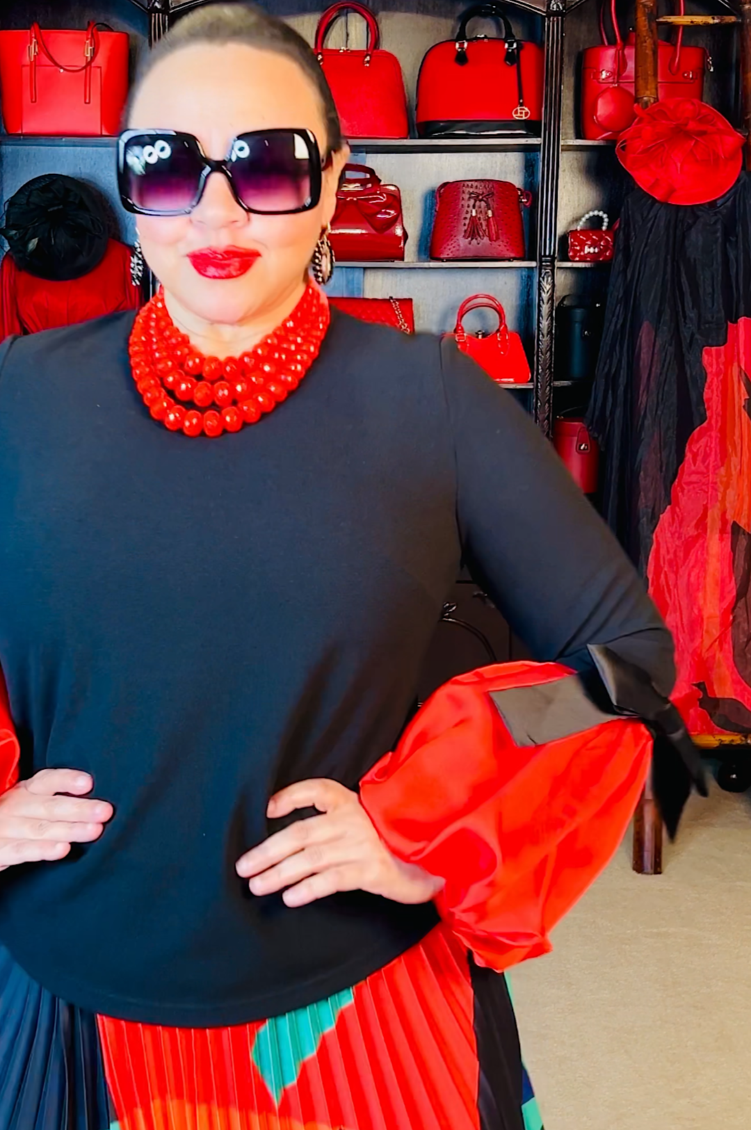 Black Red Puffy Sleeve Top