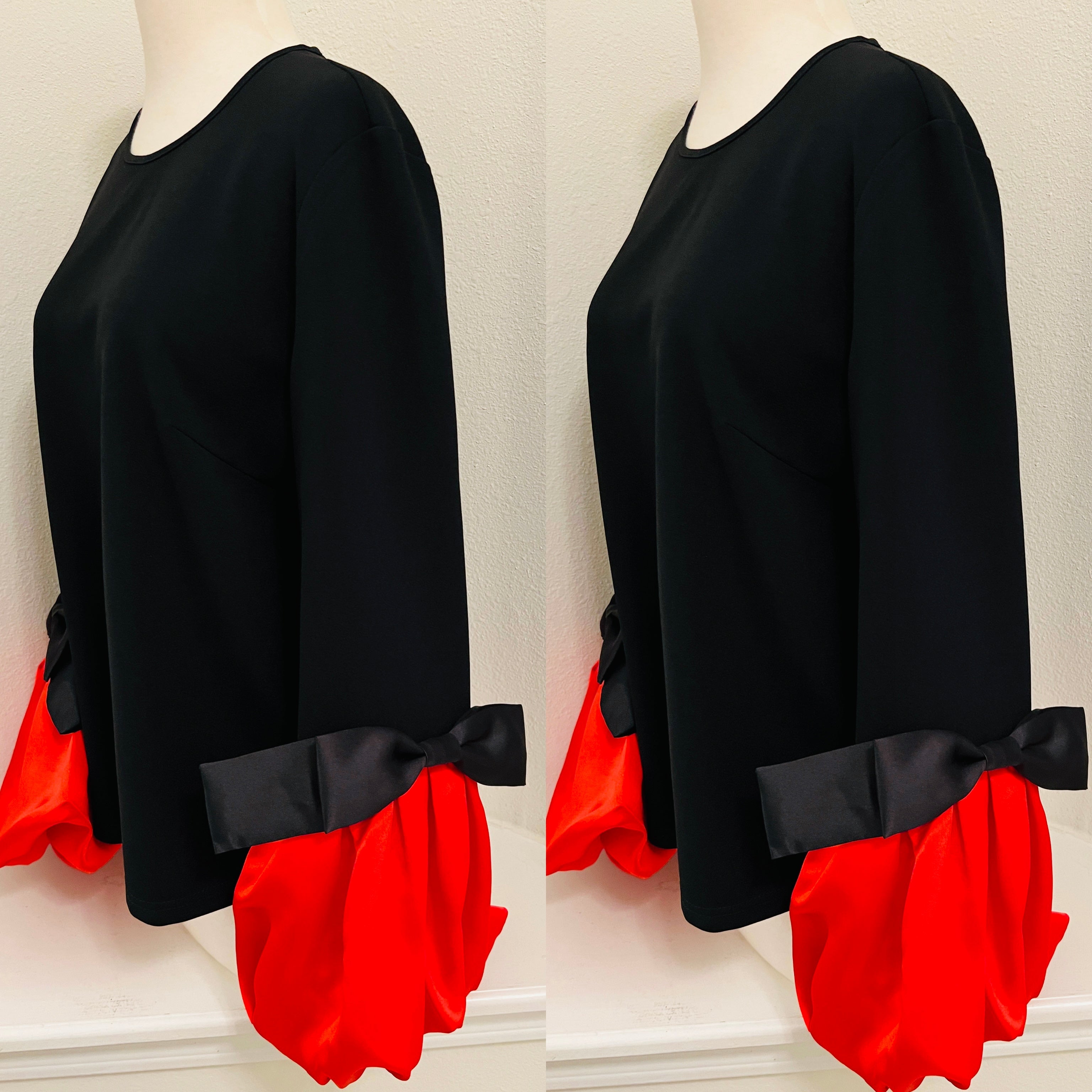 Black Red Puffy Sleeve Top