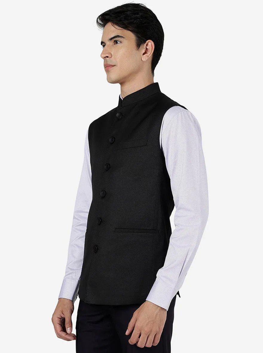 Black Textured Regular Fit Modi Jacket | JadeBlue