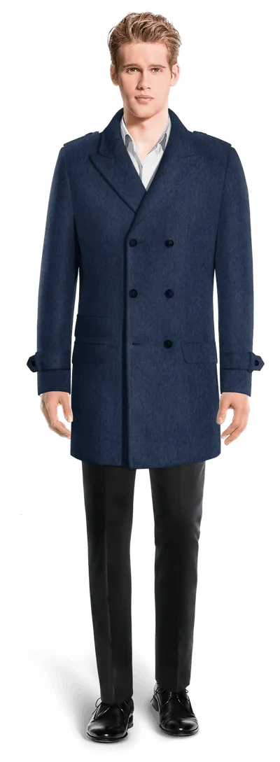 Blue Peak Lapel Double breasted overcoat with epaulettes