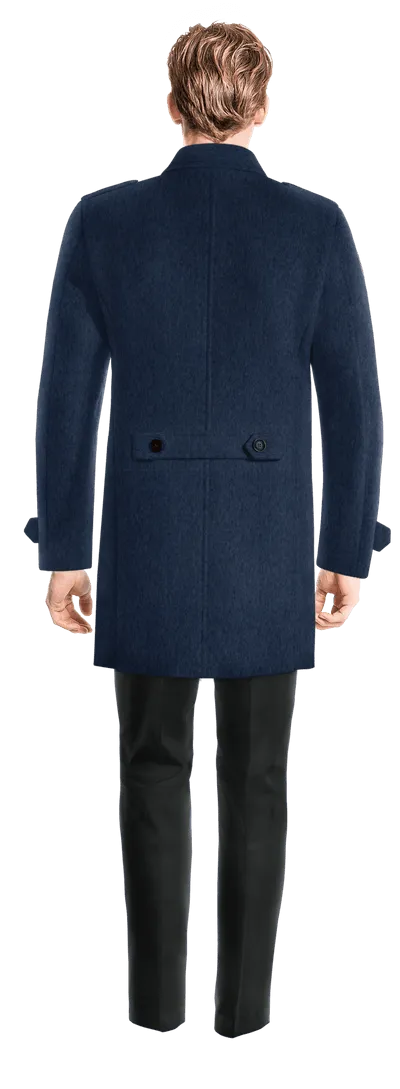 Blue Peak Lapel Double breasted overcoat with epaulettes