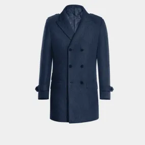 Blue Peak Lapel Double breasted overcoat with epaulettes