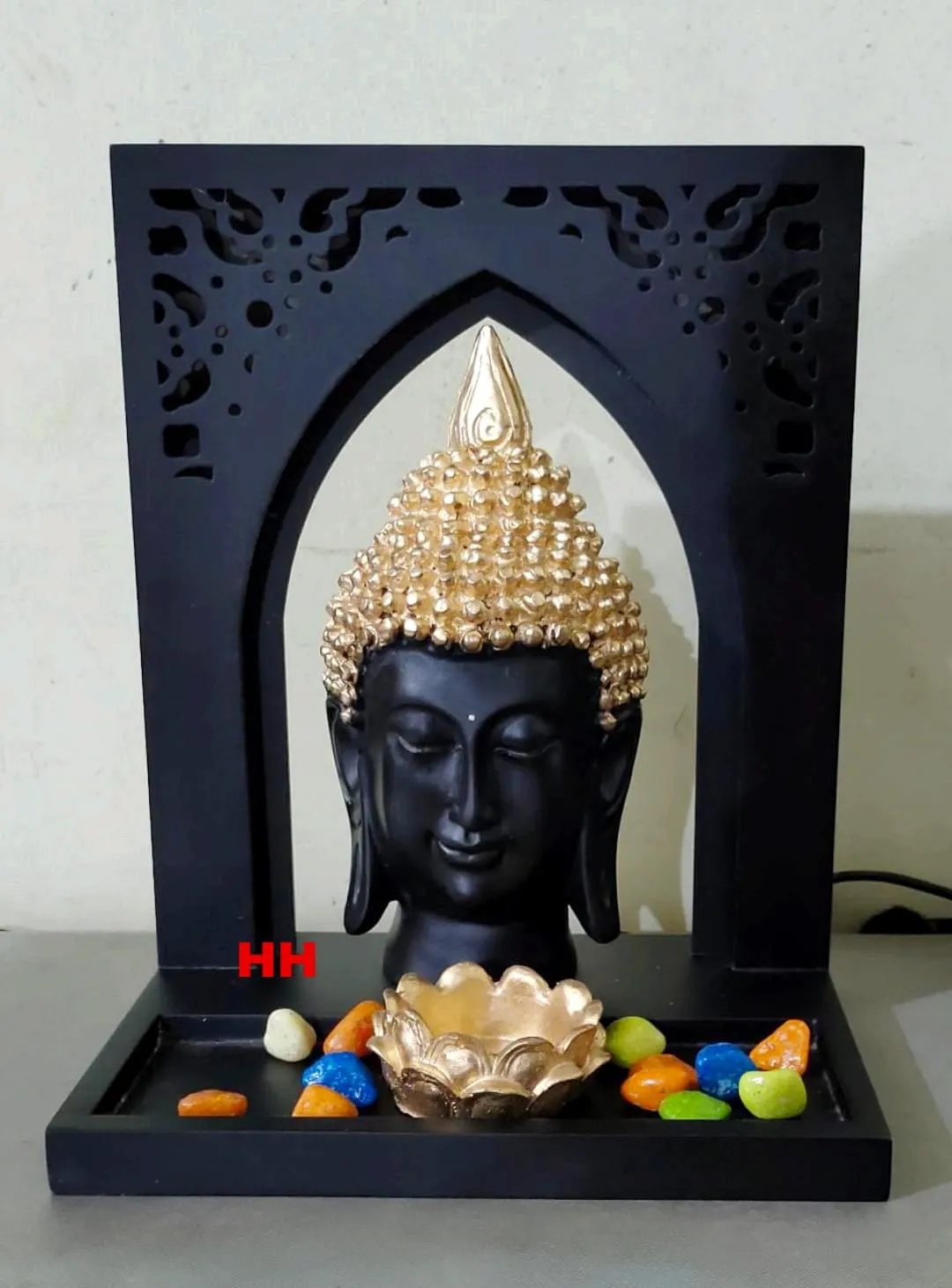 Buddha Showpiece With Two T - Lights and wooden Base-MK001BS