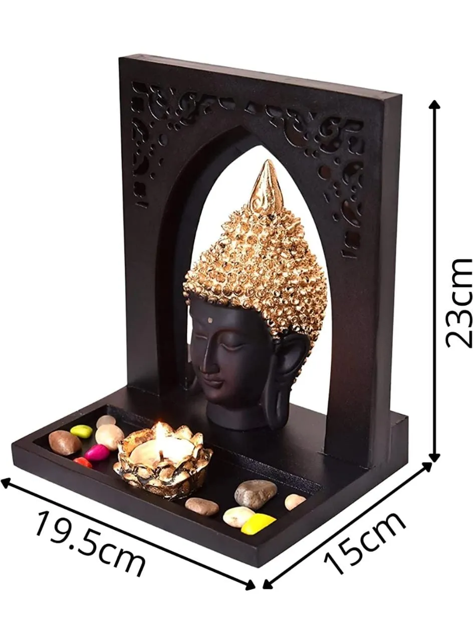 Buddha Showpiece With Two T - Lights and wooden Base-MK001BS