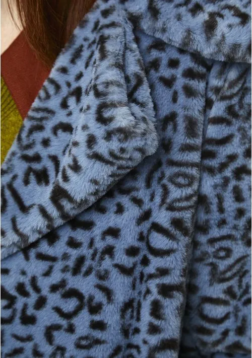 Compania Fantastica Furry Blue Leopard Coat