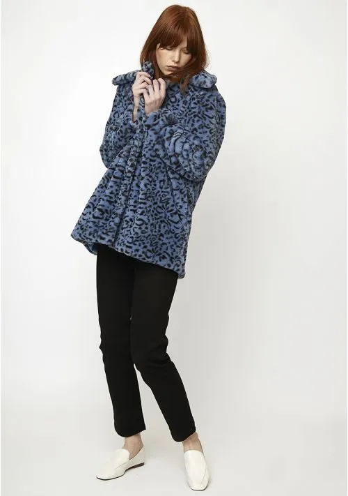 Compania Fantastica Furry Blue Leopard Coat