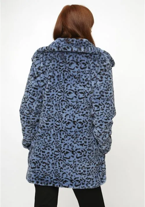 Compania Fantastica Furry Blue Leopard Coat