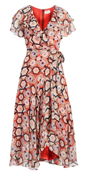 Crochet Print Wrap Dress