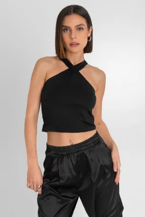 Crop top de cuello halter cruzado tirantes