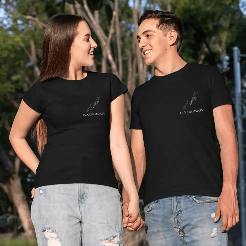 Custom Couple T-Shirt Holding Hands With Special Date