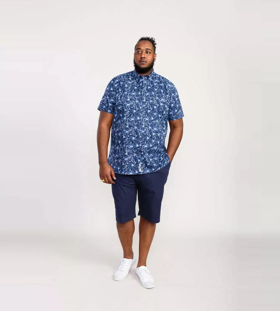 D555 Big Mens Navy Short Sleeve Shirt With Floral Print (PADBURY)