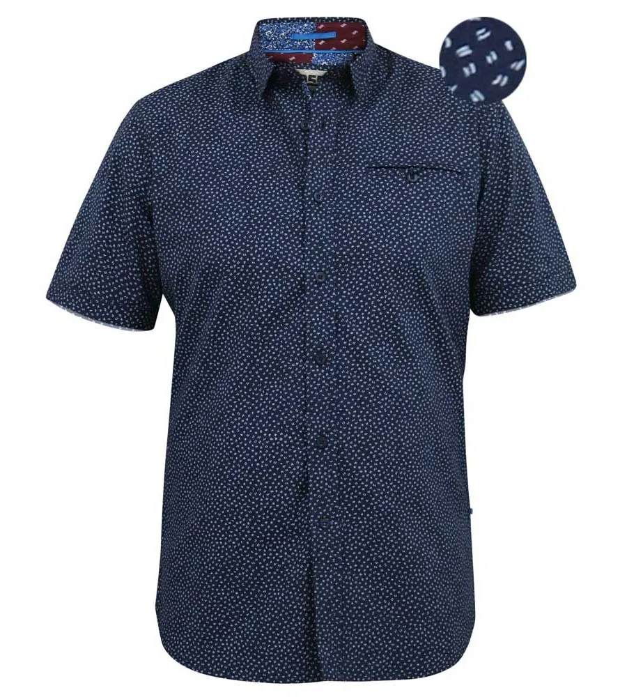 D555 Big Mens Navy Short Sleeve Shirt With Micro Print (BRODY)