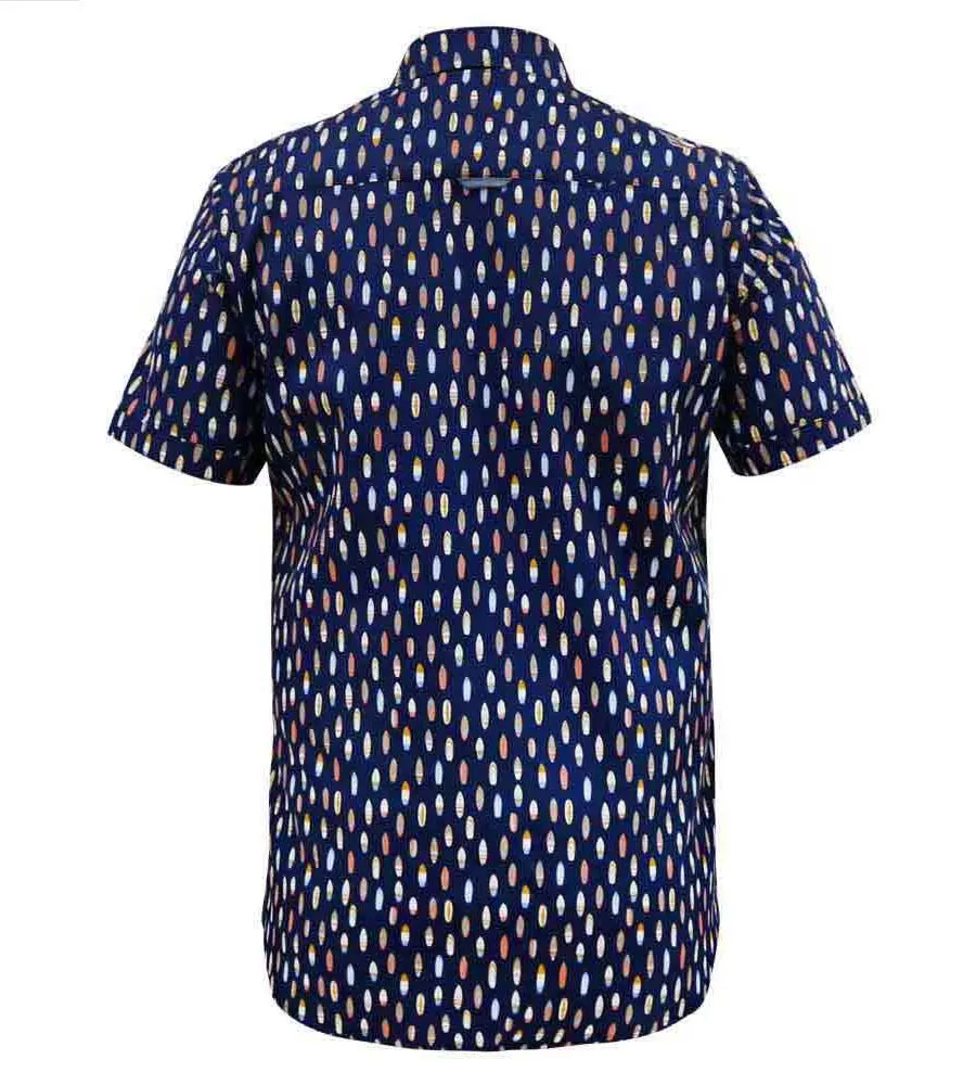 D555 Big Mens Navy Short Sleeve Shirt With Surfboard Print (HACKFORD)