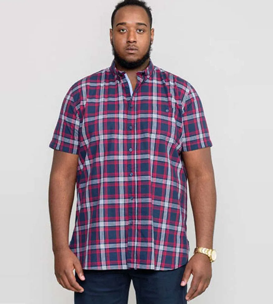 D555 Big Mens Navy/Red Check Shirt With Short Sleeves (RIPLEY)