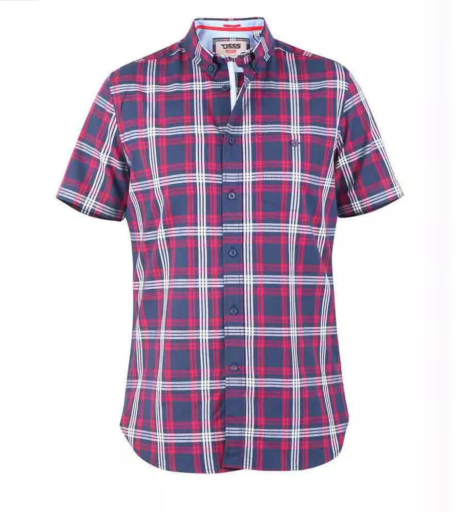 D555 Big Mens Navy/Red Check Shirt With Short Sleeves (RIPLEY)