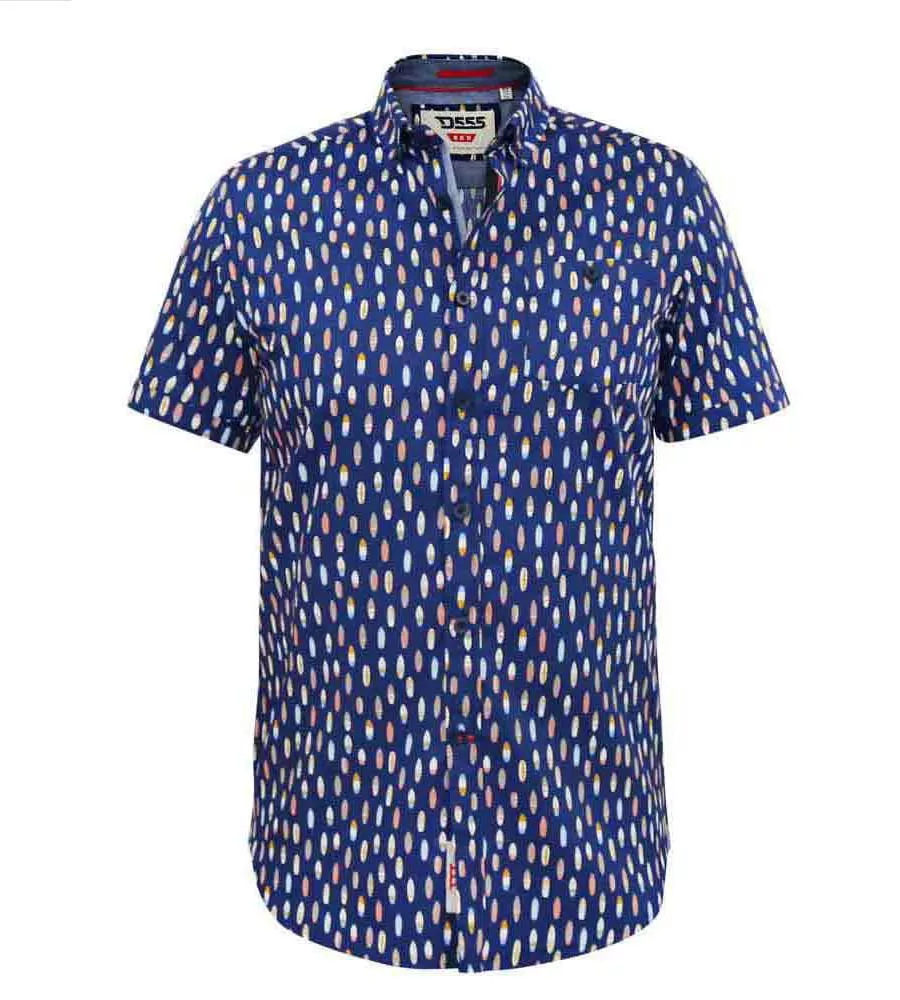 D555 Mens Navy Short Sleeve Shirt With Surfboard Print (HACKFORD)