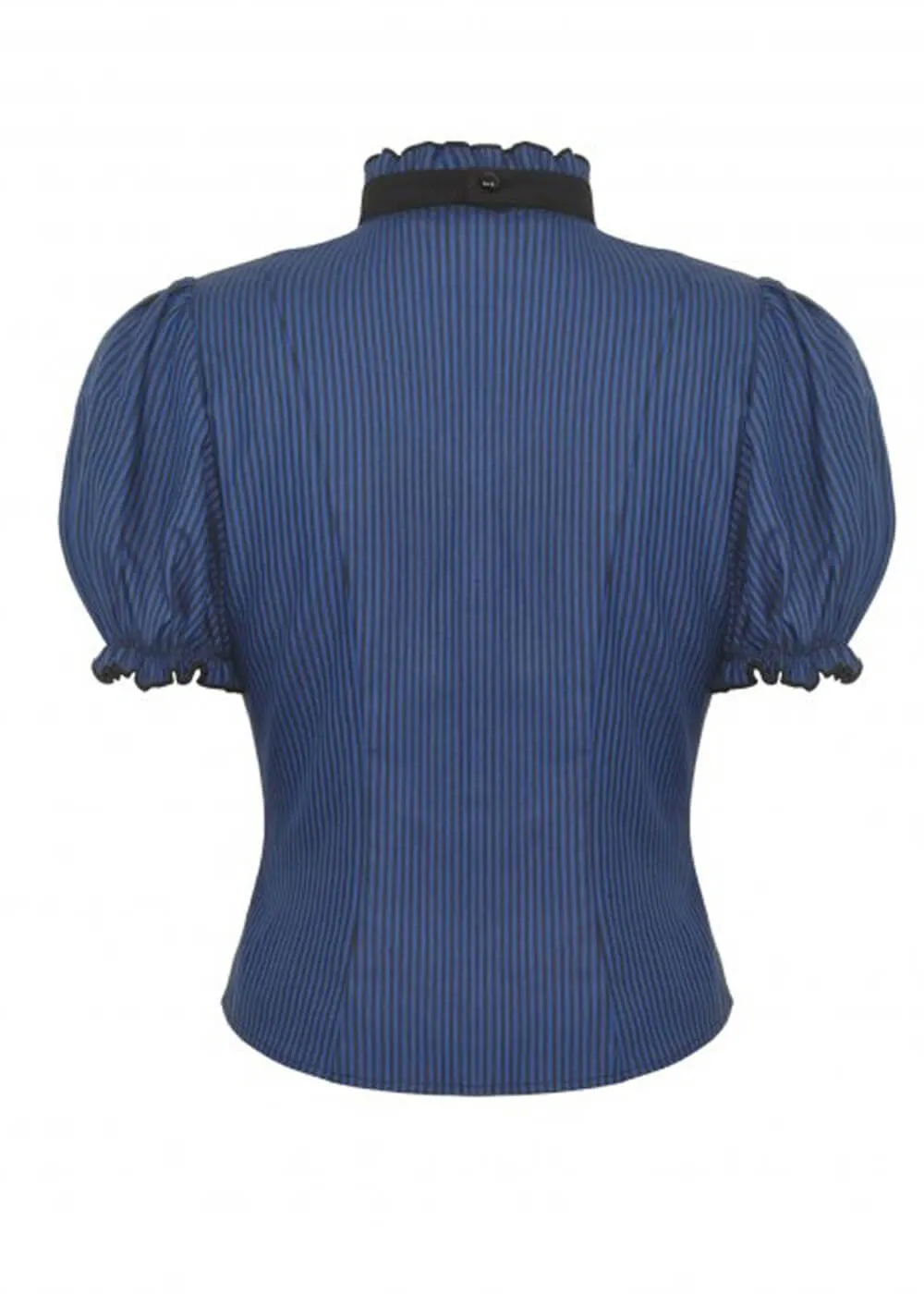 Dark In Love Victorian Frilly Striped Blouse Blue Black