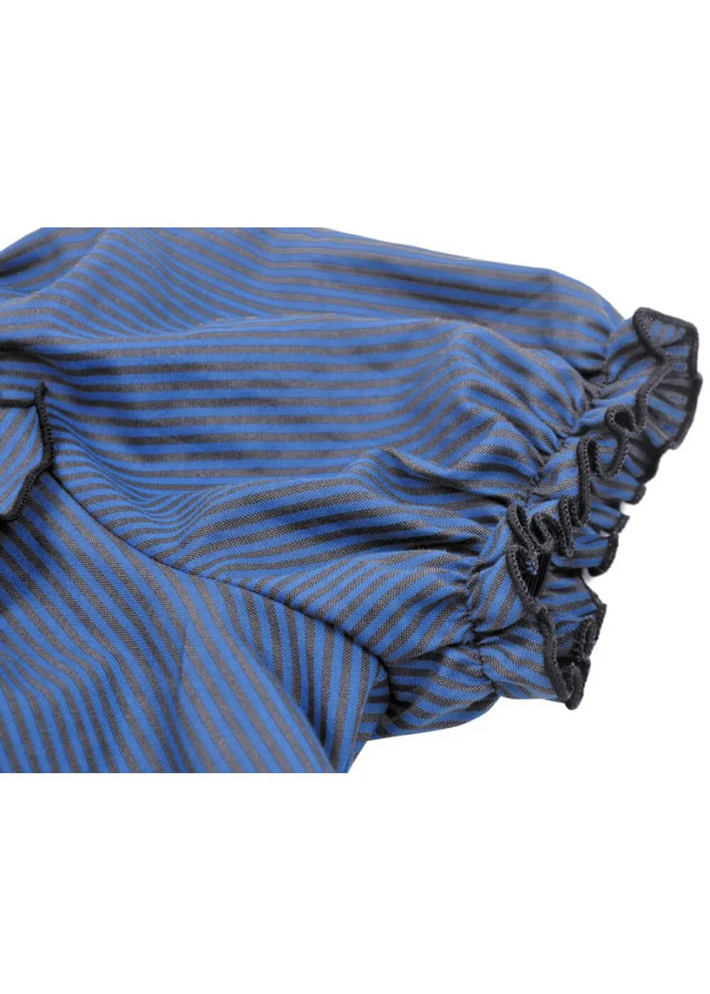 Dark In Love Victorian Frilly Striped Blouse Blue Black