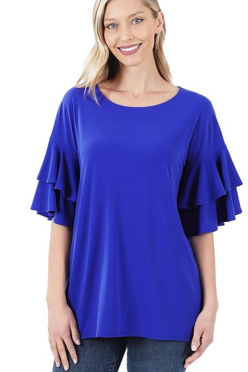 Double Ruffle Top in Bright Blue