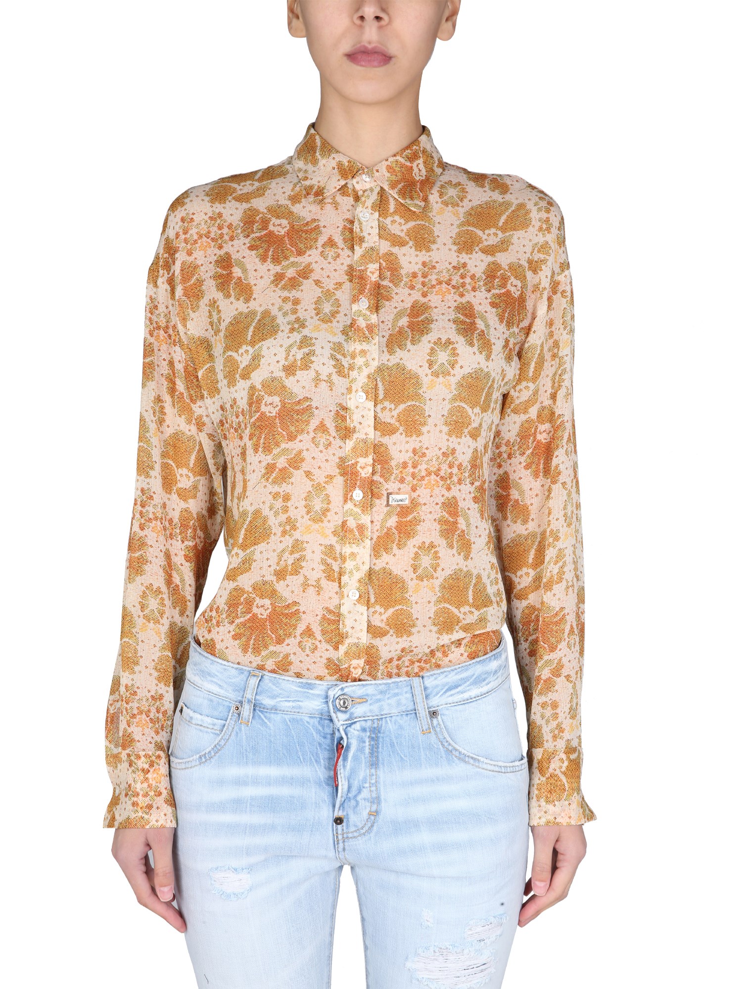 DSQUARED    CREPE SHIRT WITH FLORAL PATTERN