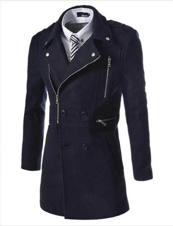 Fashion Multi Zipper Fitted Trench Coat