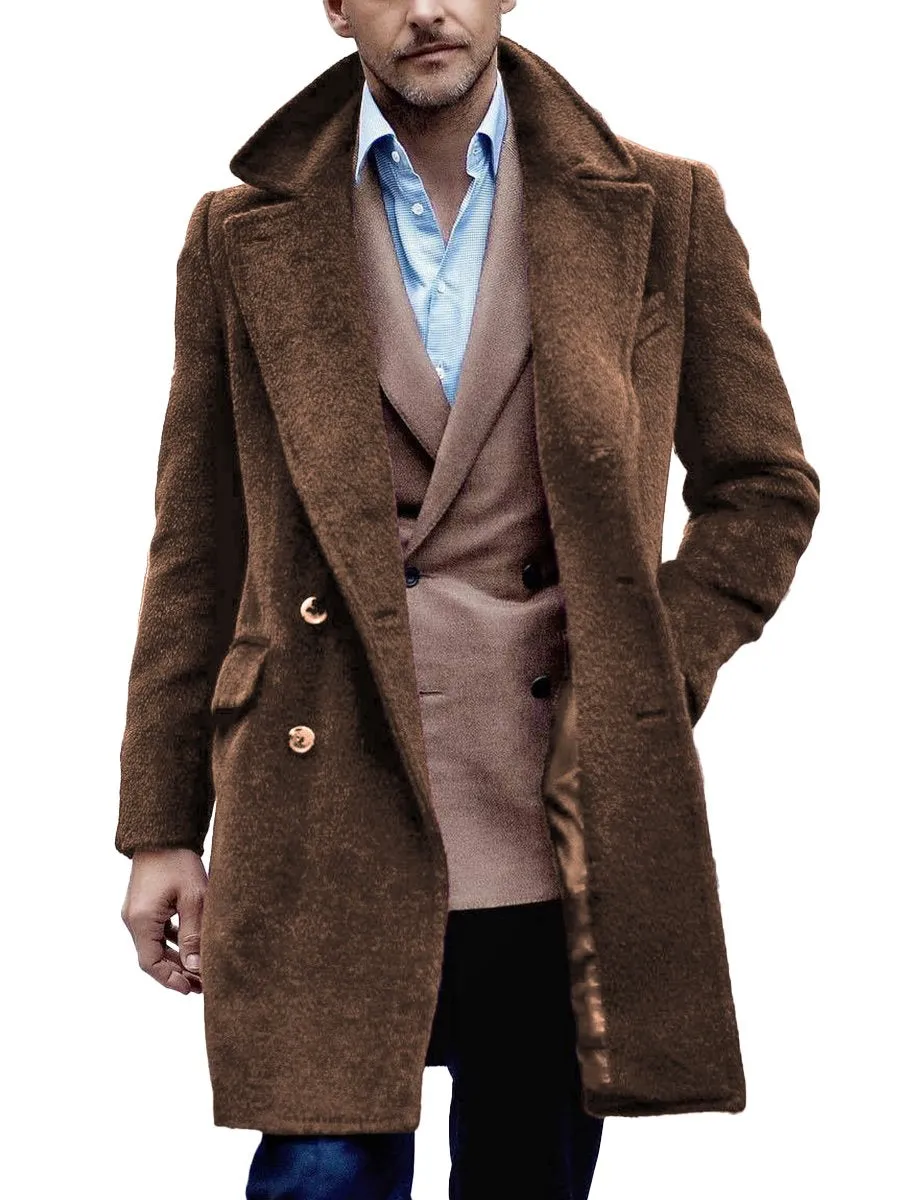 Fashion Solid Color Double-breasted Mid-length Coat