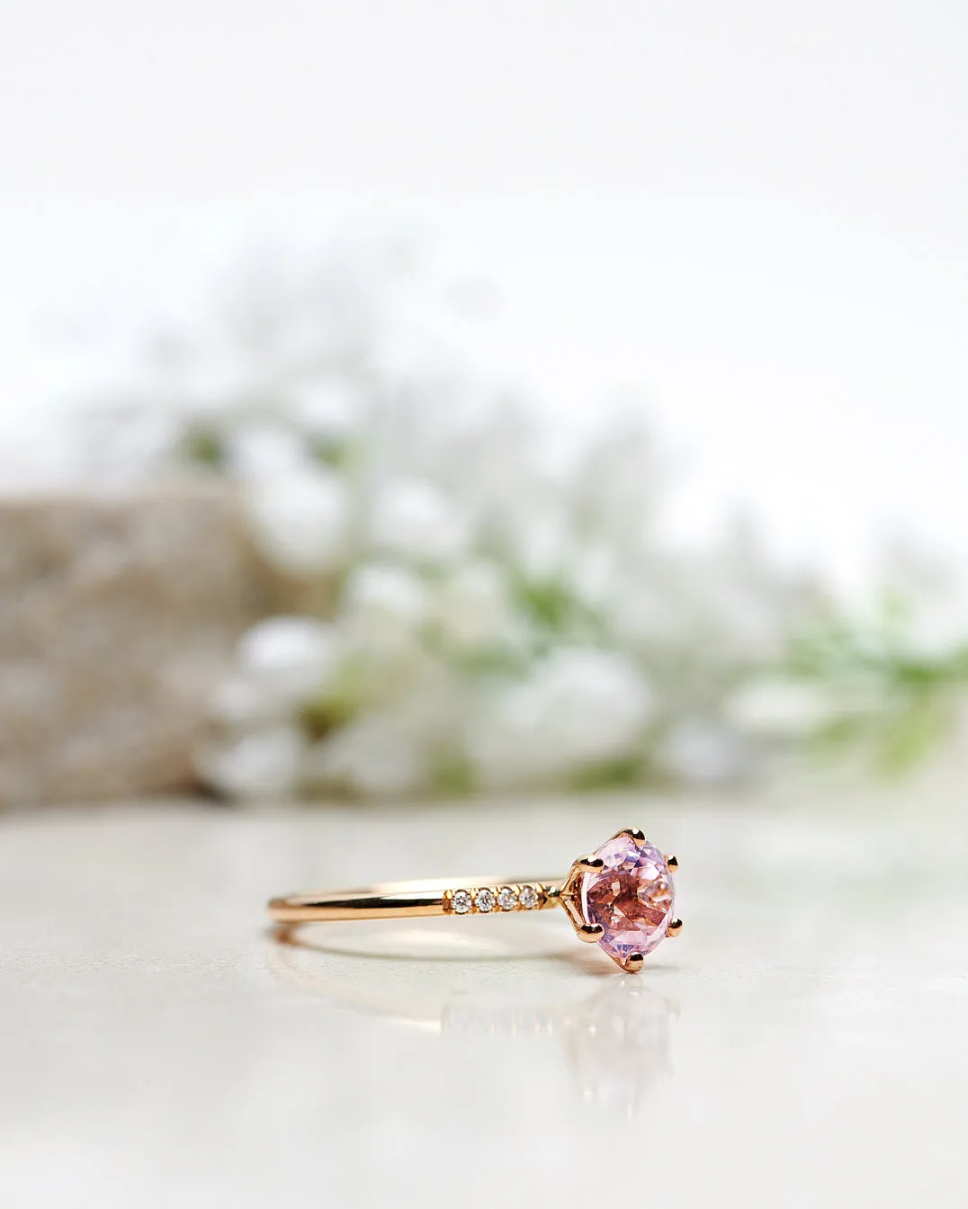 Finished: Solitaire Petite Little Sparkle Ring with Light Pink Morganite and Diamonds