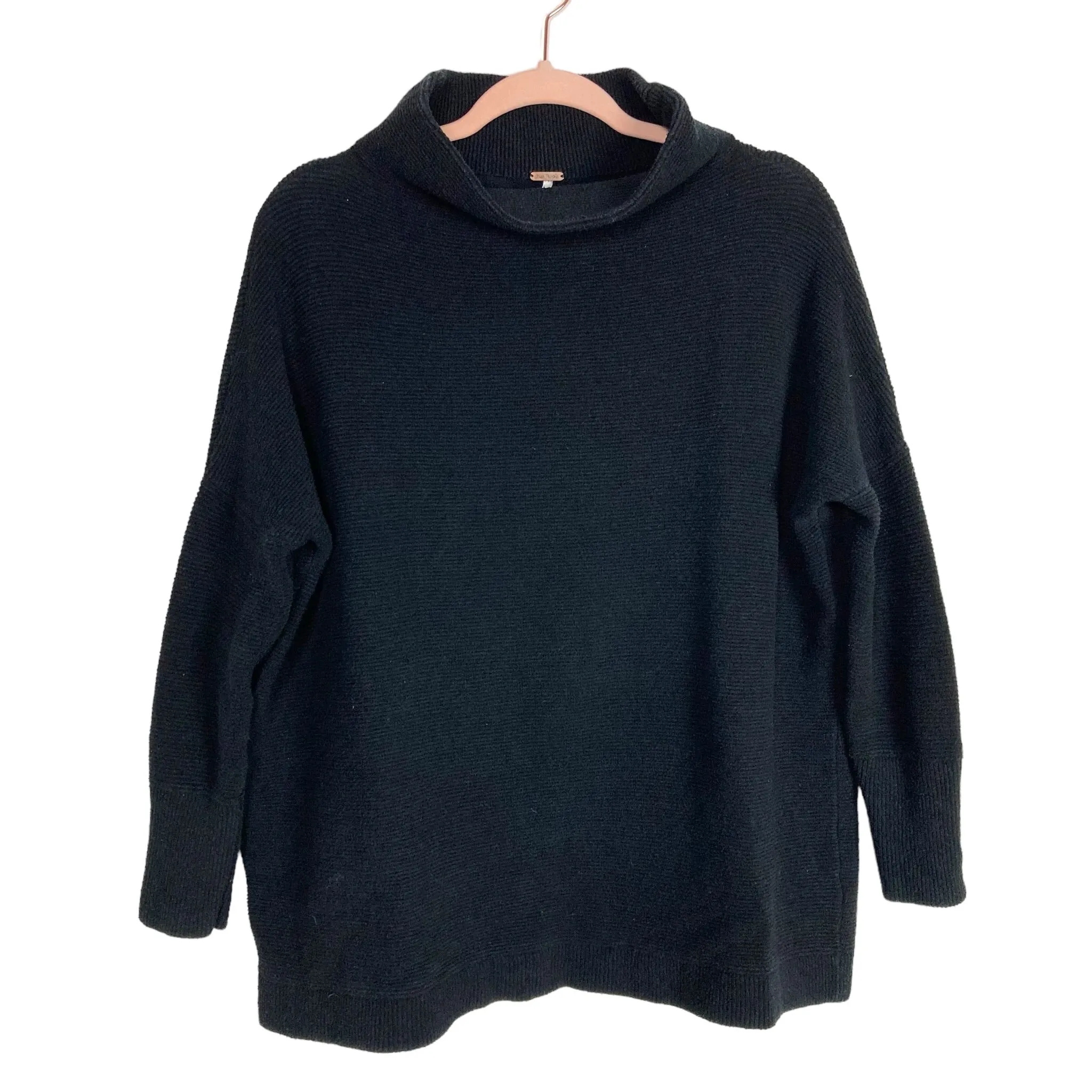 Free People Black Ribbed Mock Neck Sweater- Size S