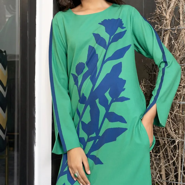 Green Meadow Blue Floral Side Slit Kurti MAX004