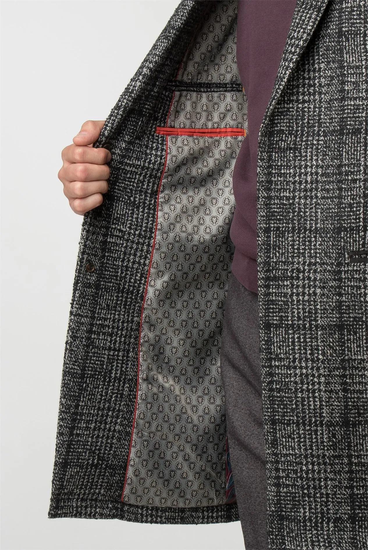 Grey Check Tailor Fit Overcoat