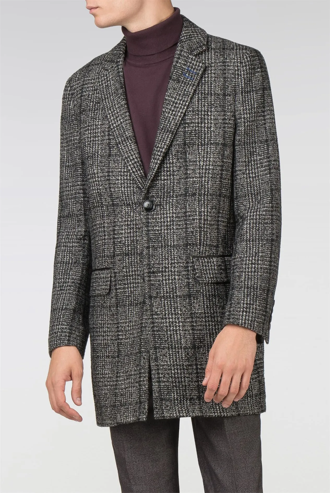 Grey Check Tailor Fit Overcoat