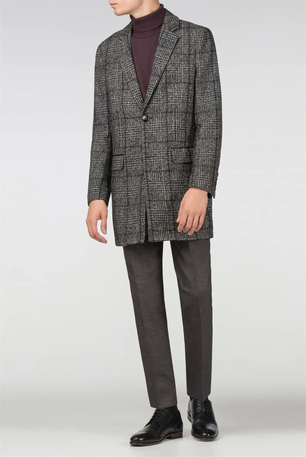 Grey Check Tailor Fit Overcoat