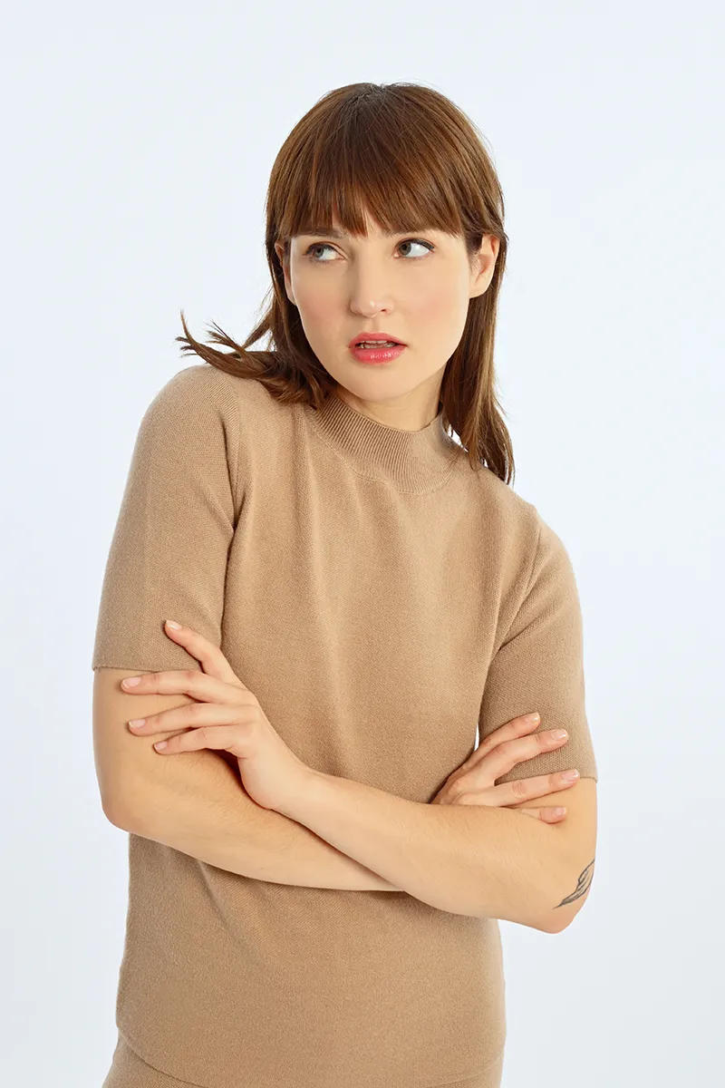 Half Sleeve Mock Neck Sweater