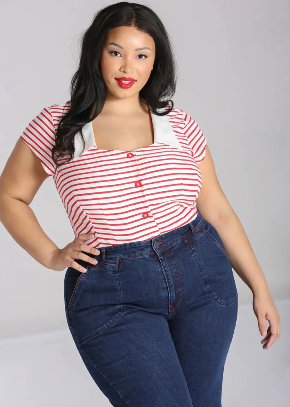 Hell Bunny Ahoy Stripe 40's Blouse Red