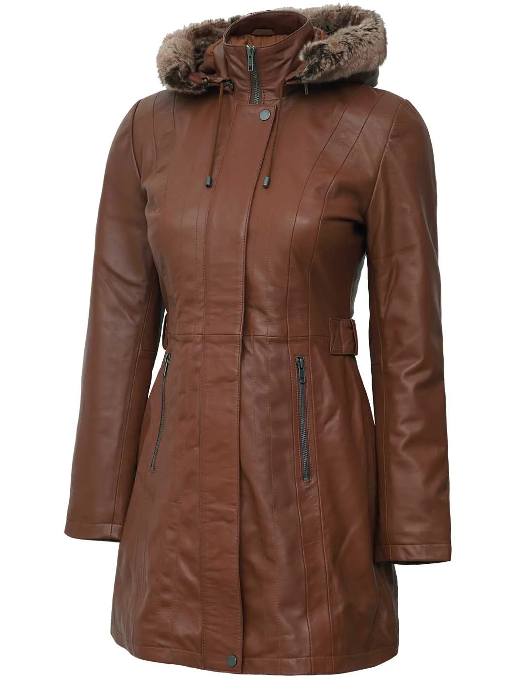 Jean Brown Shearling Coat Womens with Removable Hood