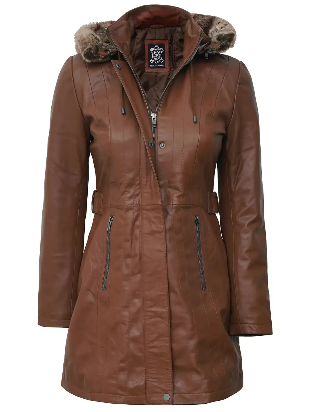 Jean Brown Shearling Coat Womens with Removable Hood